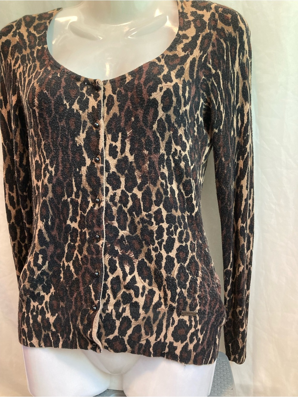 Guess Leopard Print Cardigan Y2K Brown Long Sleeve Size Small - Picture 3 of 3